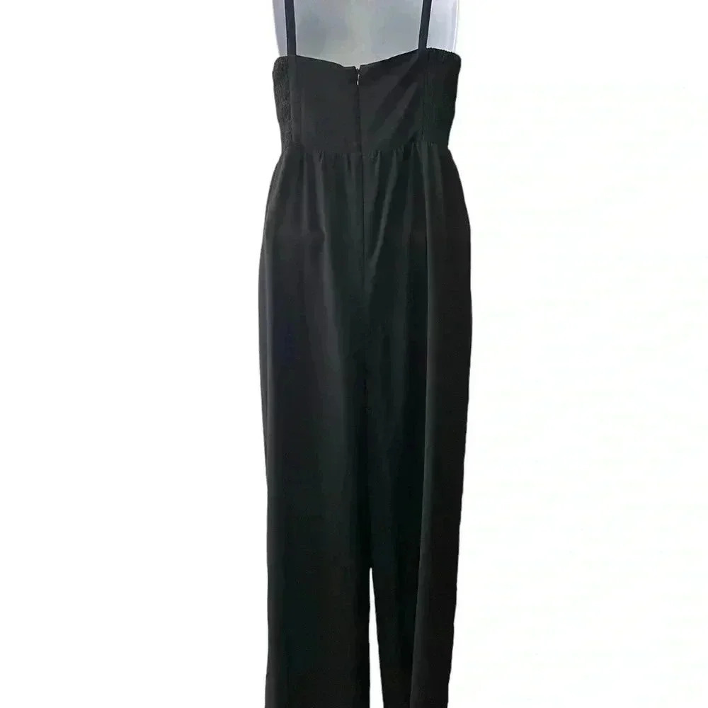 Madewell Thistle Wide Leg Cami Jumpsuit Black Smocked Back Size 00 Strong alter - Picture 5 of 12
